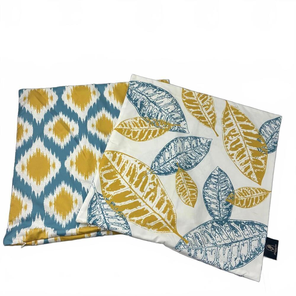 Phantoscope Blue & Mustard Yellow/Tan Tan 18" square throw pillow covers